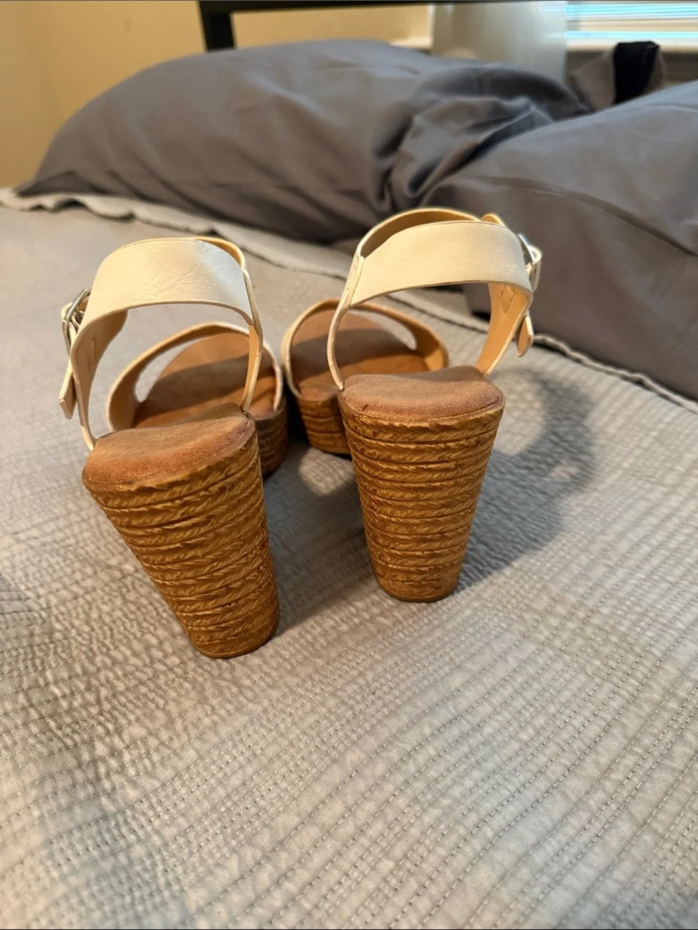 Women’s Cream Wedge Sandals with Textured Front Strap